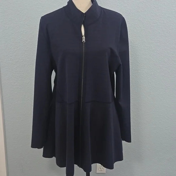 SOFT SURROUNDINGS Althea Reversible Striped Peplum Navy Gray Zip Up Jacket Sz XL - Picture 3 of 14